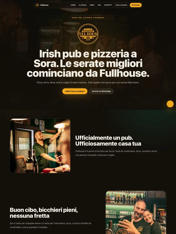 Fullhouse: Il sito di un Irish pub, pizzeria e birreria a Sora, con il locale, il menu completo e WhatsApp a portata di pollice.