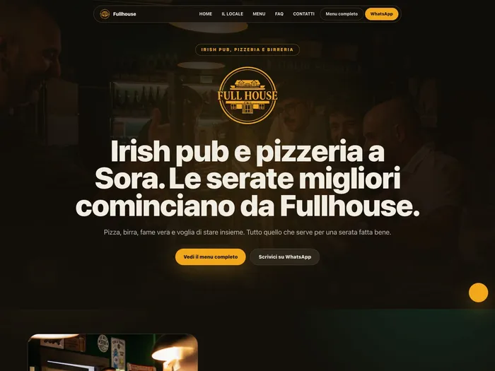 Fullhouse: Il sito di un Irish pub, pizzeria e birreria a Sora, con il locale, il menu completo e WhatsApp a portata di pollice.